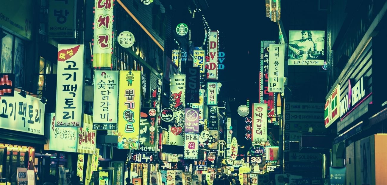 Lighted signages on a busy street